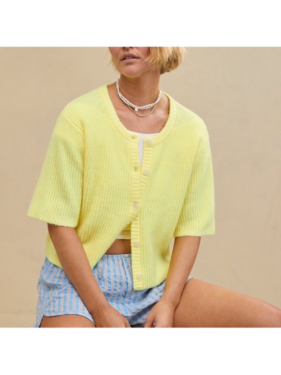 aerie Sweaters - Aerie Yellow Short Sleeve Button Cardigan